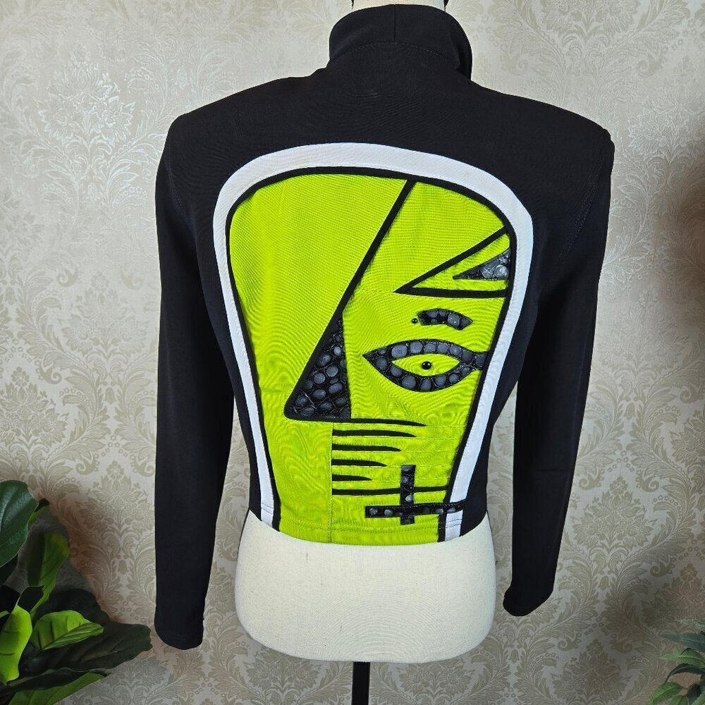 Vintage Andrea Isabella Size Small Cropped Black Blazer Green Accents Face